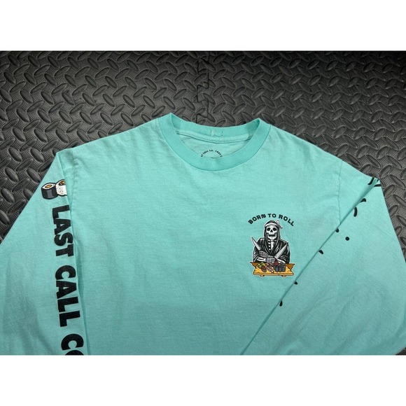 Last Call Co Shirt Adult Medium Green Teal Logo Long Sleeve Cotton Casual Men's - Picture 3 of 13